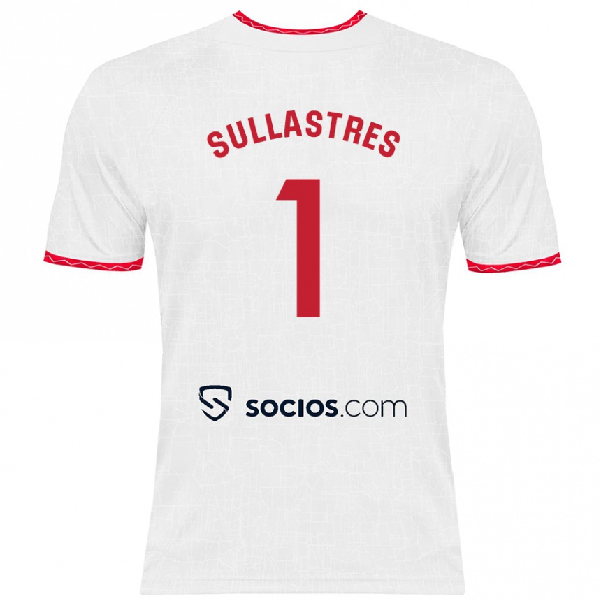 Niño Fútbol Camiseta Esther Sullastres Ayuso #1 Blanco Rojo 1ª Equipación 2024/25