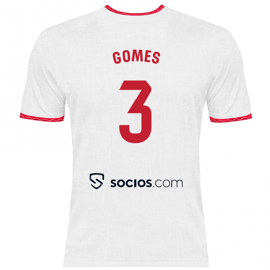 Niño Fútbol Camiseta Diana Gomes #3 Blanco Rojo 1ª Equipación 2024/25