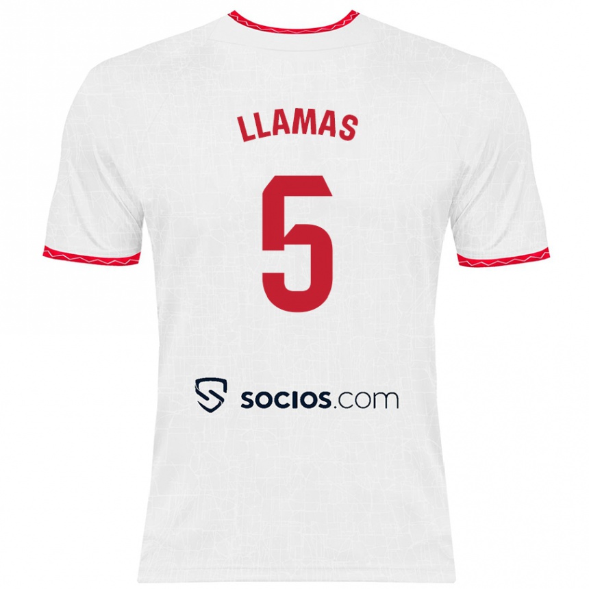 Niño Fútbol Camiseta Eva Llamas Hernández #5 Blanco Rojo 1ª Equipación 2024/25