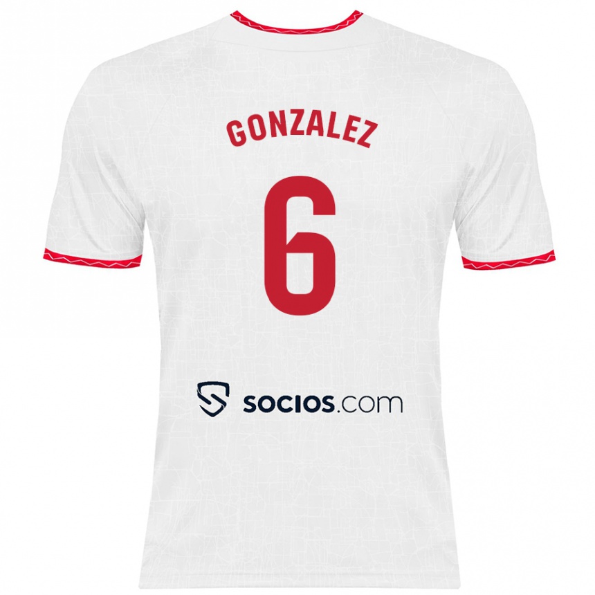 Niño Fútbol Camiseta Pamela González #6 Blanco Rojo 1ª Equipación 2024/25