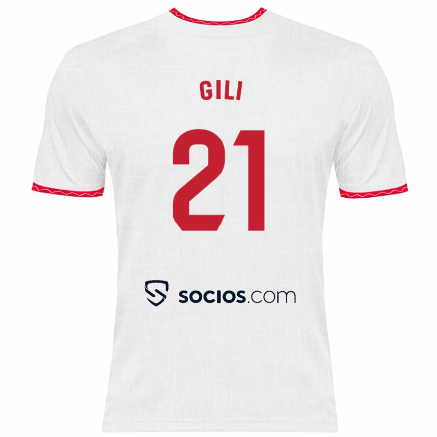 Niño Fútbol Camiseta Gemma Gili #21 Blanco Rojo 1ª Equipación 2024/25