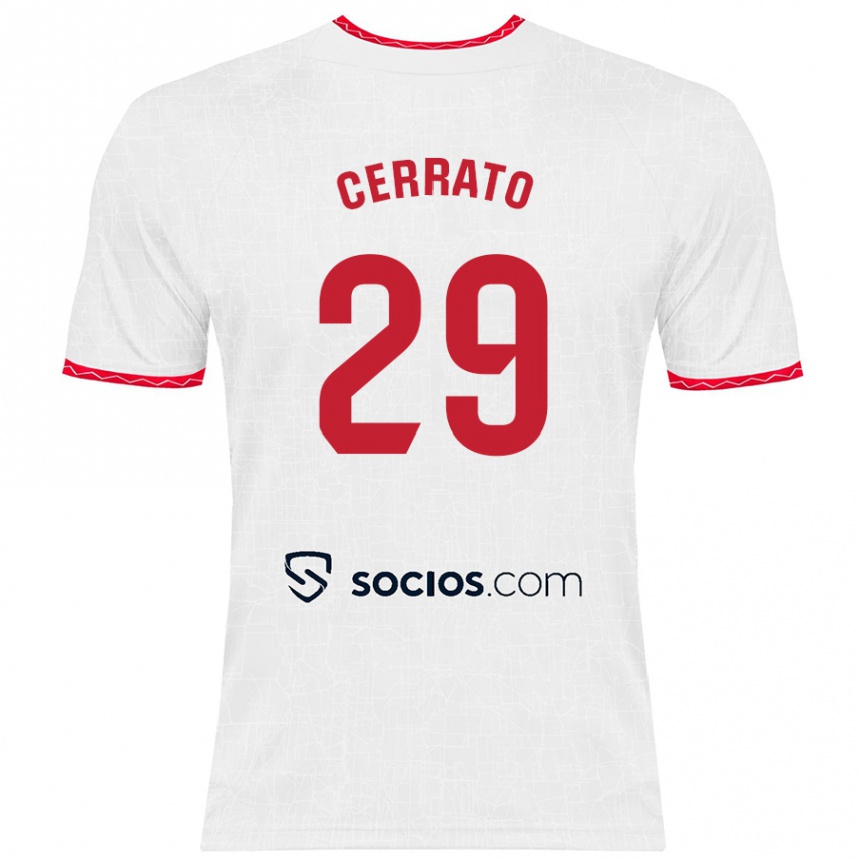 Niño Fútbol Camiseta Alba Cerrato Izquierdo #29 Blanco Rojo 1ª Equipación 2024/25