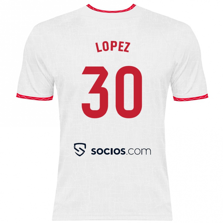 Niño Fútbol Camiseta Alba López #30 Blanco Rojo 1ª Equipación 2024/25