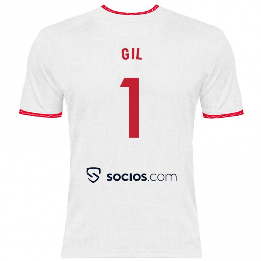 Niño Fútbol Camiseta David Gil #1 Blanco Rojo 1ª Equipación 2024/25