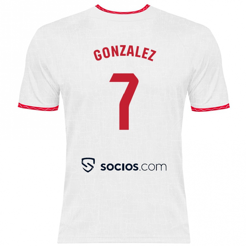 Niño Fútbol Camiseta Juan González #7 Blanco Rojo 1ª Equipación 2024/25