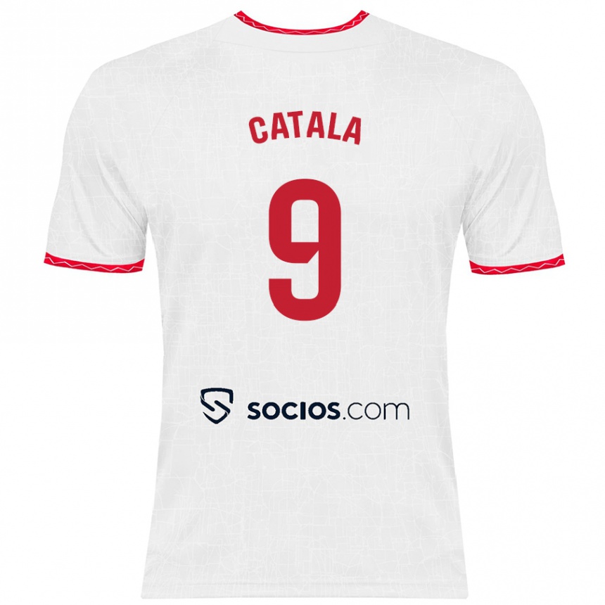 Niño Fútbol Camiseta Rubén Catalá #9 Blanco Rojo 1ª Equipación 2024/25