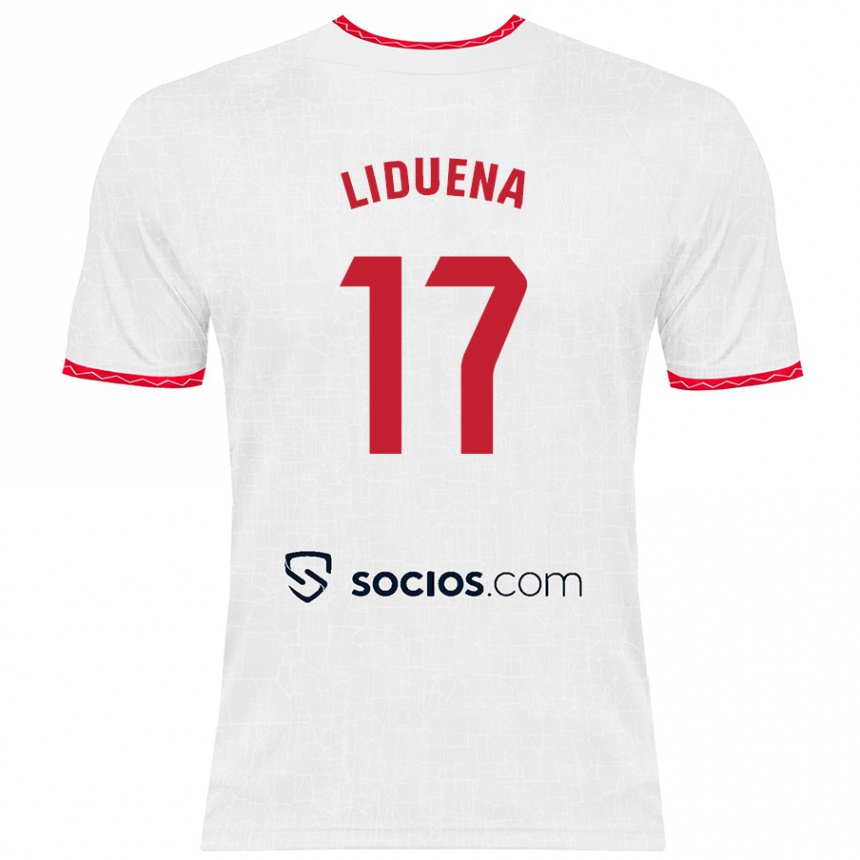 Niño Fútbol Camiseta Daniel Lidueña #17 Blanco Rojo 1ª Equipación 2024/25