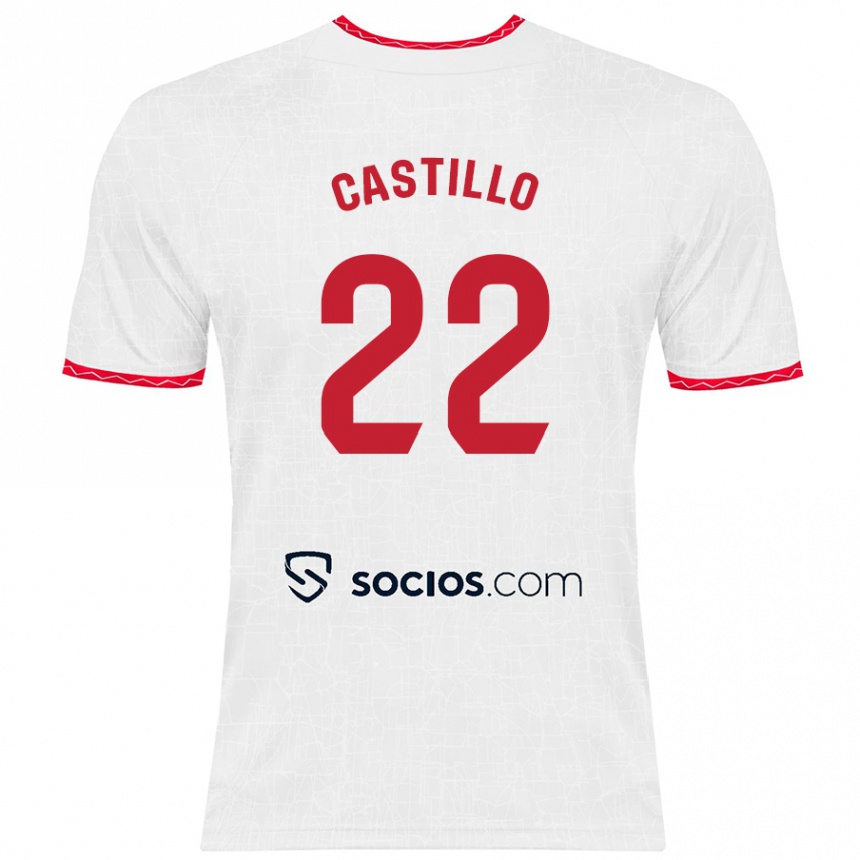 Niño Fútbol Camiseta José Castillo #22 Blanco Rojo 1ª Equipación 2024/25