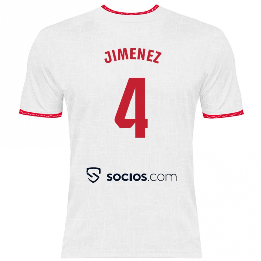 Niño Fútbol Camiseta Diego Jiménez #4 Blanco Rojo 1ª Equipación 2024/25