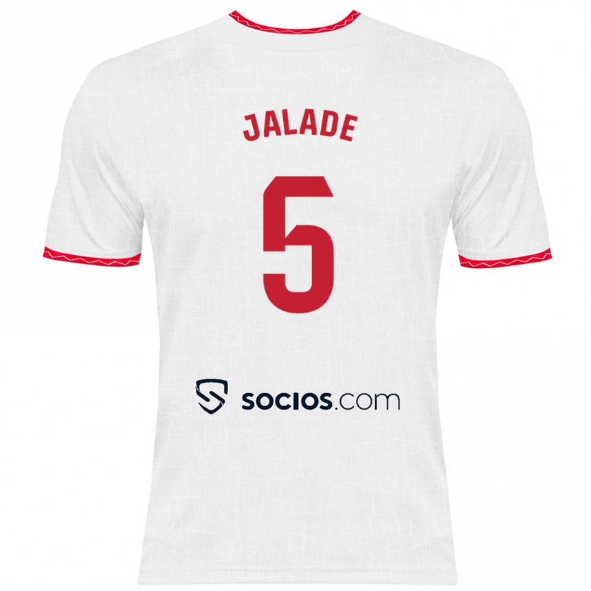 Niño Fútbol Camiseta Robert Jalade #5 Blanco Rojo 1ª Equipación 2024/25