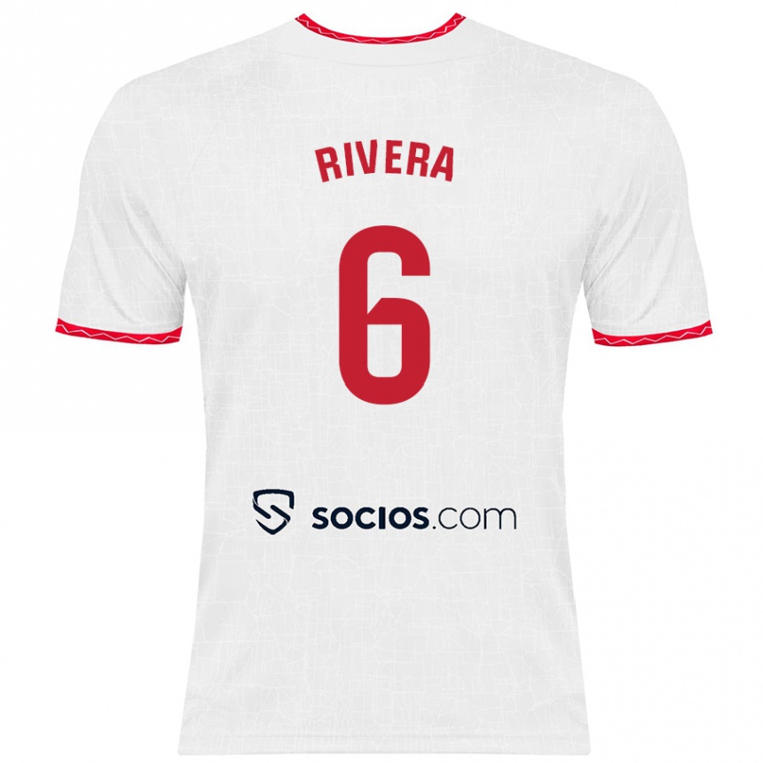 Niño Fútbol Camiseta Pablo Rivera #6 Blanco Rojo 1ª Equipación 2024/25