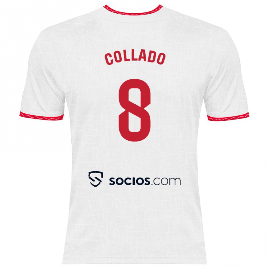 Niño Fútbol Camiseta Alberto Collado #8 Blanco Rojo 1ª Equipación 2024/25