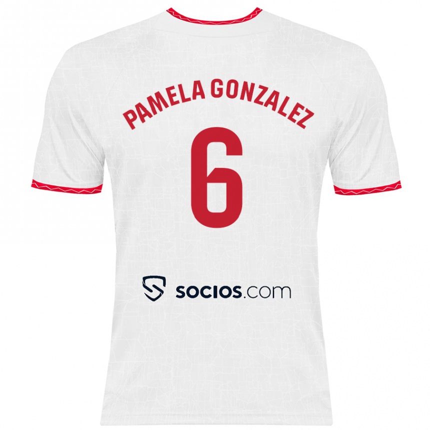 Niño Fútbol Camiseta Cinthia Pamela González Medina #6 Blanco Rojo 1ª Equipación 2024/25