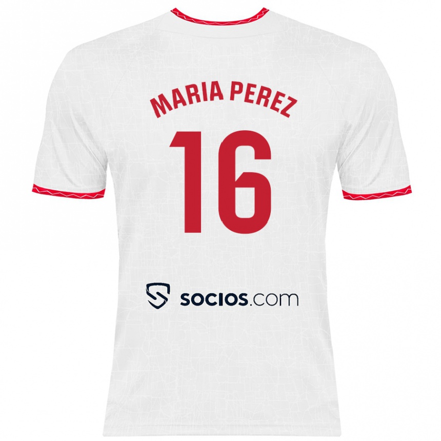 Niño Fútbol Camiseta María Pérez Rabaza #16 Blanco Rojo 1ª Equipación 2024/25