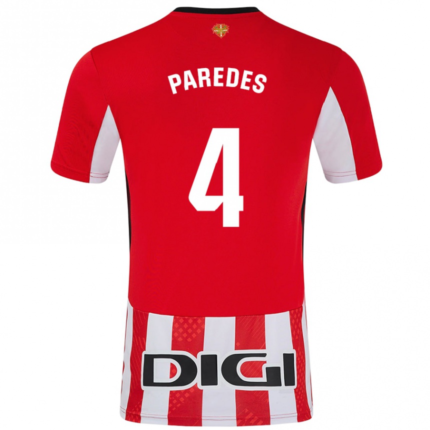 Niño Fútbol Camiseta Aitor Paredes #4 Rojo Blanco 1ª Equipación 2024/25