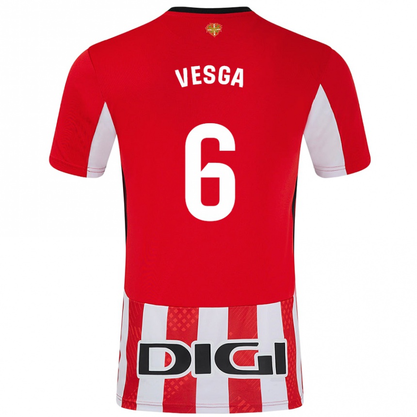 Niño Fútbol Camiseta Mikel Vesga #6 Rojo Blanco 1ª Equipación 2024/25