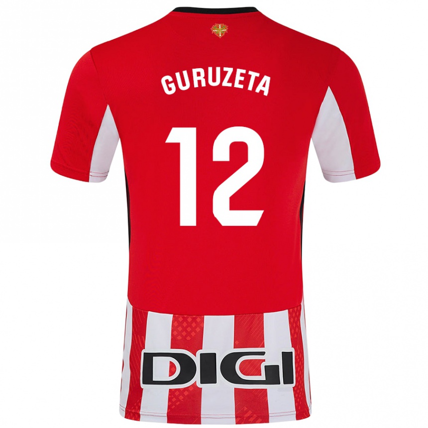 Niño Fútbol Camiseta Gorka Guruzeta #12 Rojo Blanco 1ª Equipación 2024/25