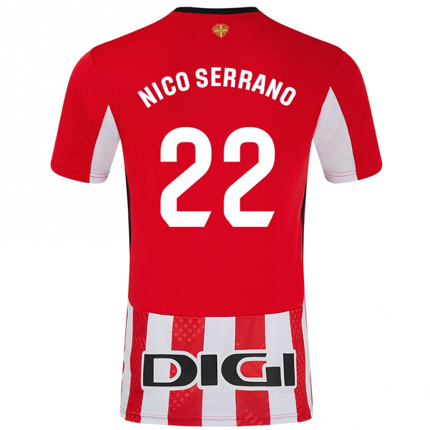 Niño Fútbol Camiseta Nico Serrano #22 Rojo Blanco 1ª Equipación 2024/25