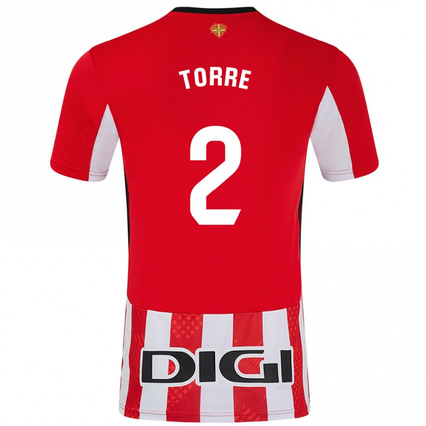 Niño Fútbol Camiseta Maddi Torre #2 Rojo Blanco 1ª Equipación 2024/25