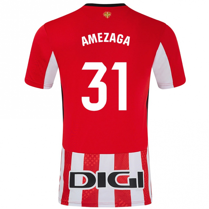 Niño Fútbol Camiseta Jone Amezaga #31 Rojo Blanco 1ª Equipación 2024/25