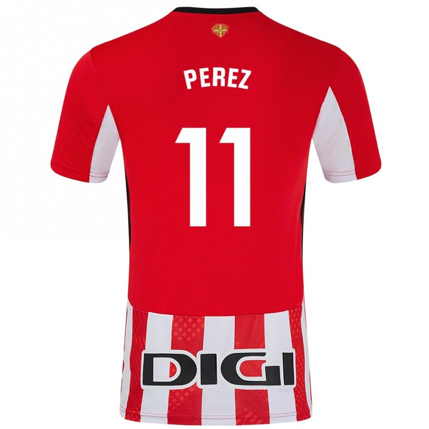 Niño Fútbol Camiseta Adrián Pérez #11 Rojo Blanco 1ª Equipación 2024/25