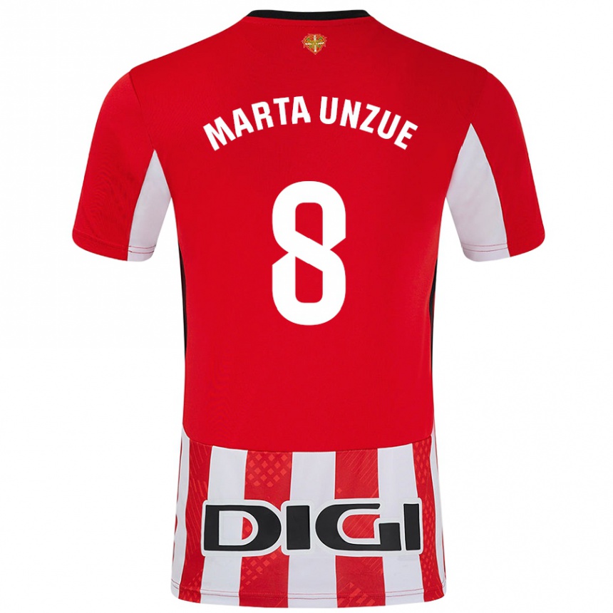 Niño Fútbol Camiseta Marta Unzué Urdániz #8 Rojo Blanco 1ª Equipación 2024/25