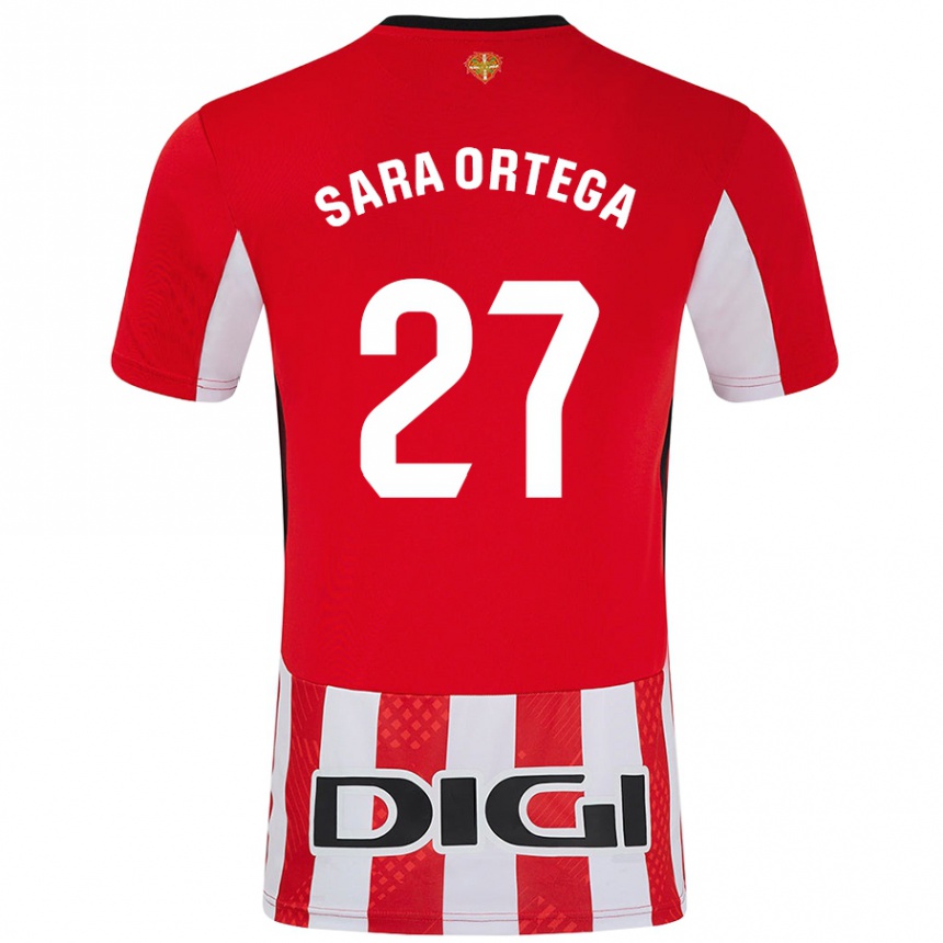 Niño Fútbol Camiseta Sara Ortega Ruiz #27 Rojo Blanco 1ª Equipación 2024/25