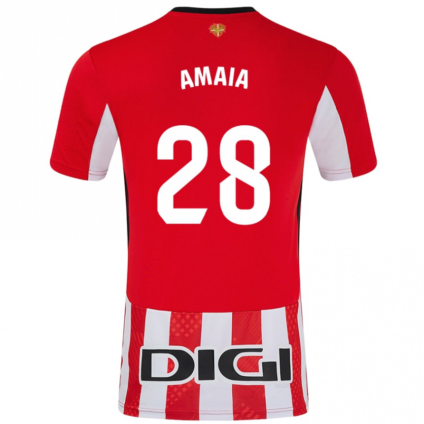 Niño Fútbol Camiseta Amaia Martinez De La Peña #28 Rojo Blanco 1ª Equipación 2024/25