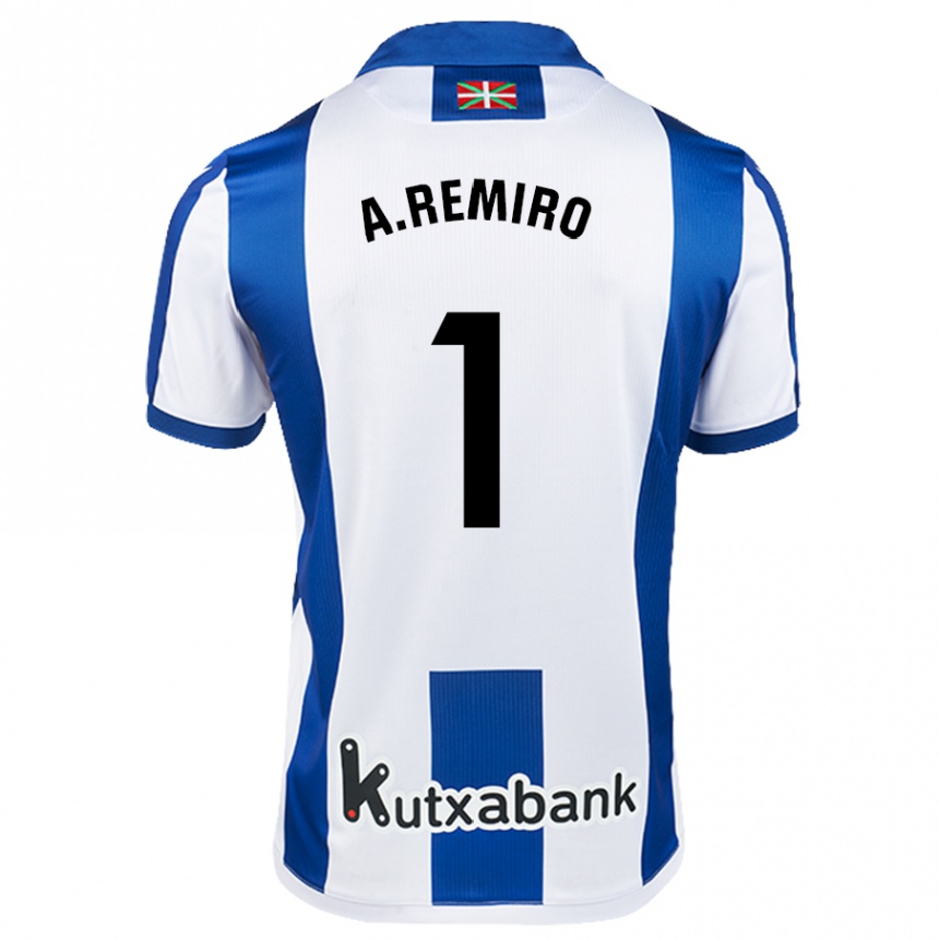 Niño Fútbol Camiseta Álex Remiro #1 Blanco Azul 1ª Equipación 2024/25