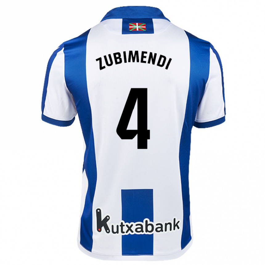 Niño Fútbol Camiseta Martín Zubimendi #4 Blanco Azul 1ª Equipación 2024/25