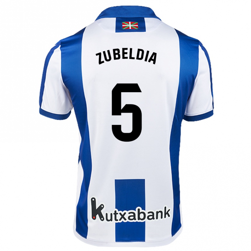 Niño Fútbol Camiseta Igor Zubeldia #5 Blanco Azul 1ª Equipación 2024/25