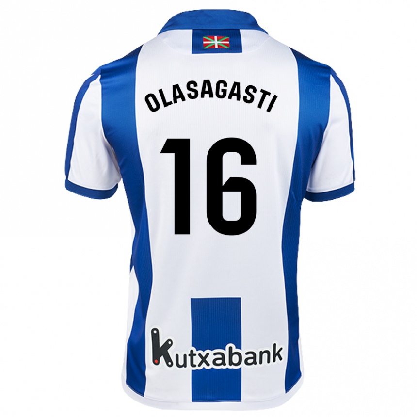 Niño Fútbol Camiseta Jon Ander Olasagasti #16 Blanco Azul 1ª Equipación 2024/25