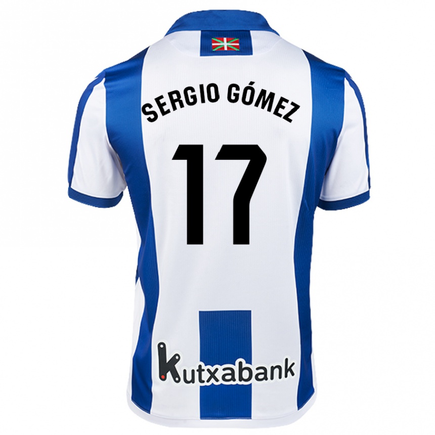 Niño Fútbol Camiseta Sergio Gómez #17 Blanco Azul 1ª Equipación 2024/25