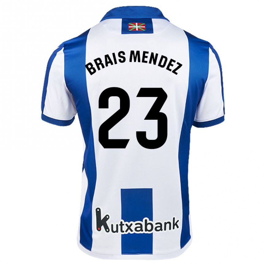 Niño Fútbol Camiseta Brais Méndez #23 Blanco Azul 1ª Equipación 2024/25