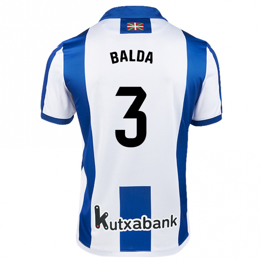 Niño Fútbol Camiseta Jon Balda #3 Blanco Azul 1ª Equipación 2024/25