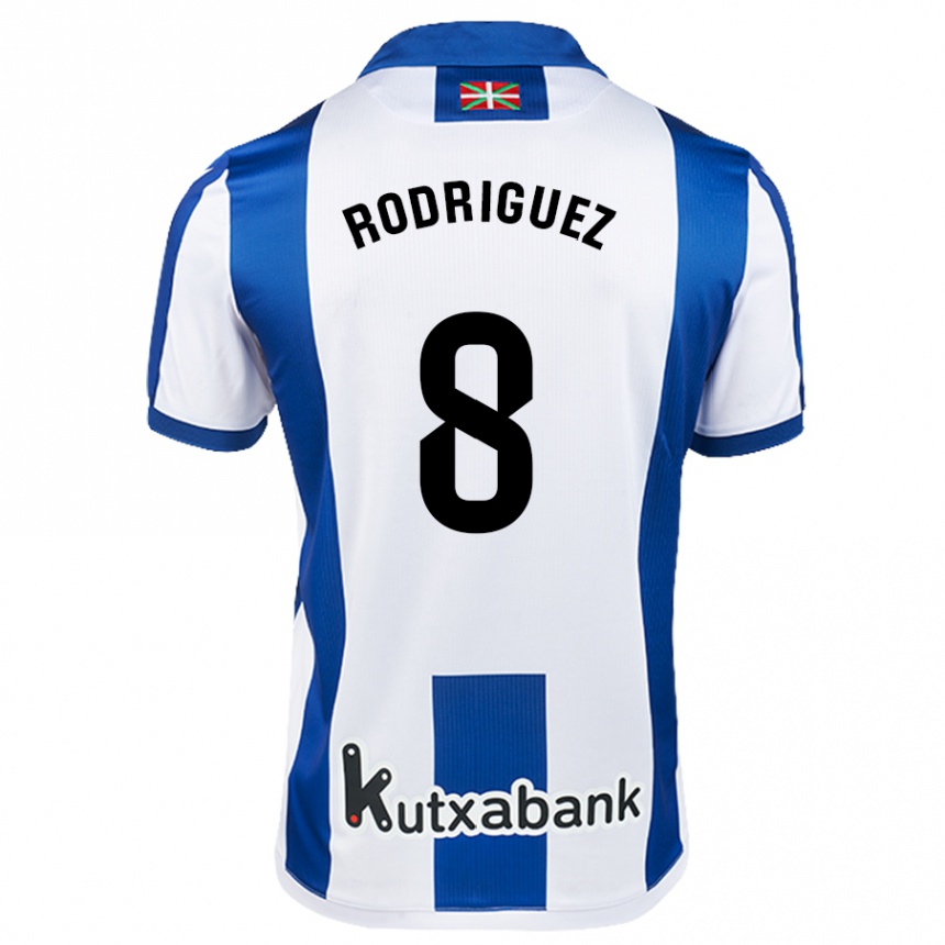 Niño Fútbol Camiseta Mikel Rodriguez #8 Blanco Azul 1ª Equipación 2024/25