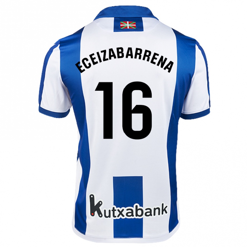 Niño Fútbol Camiseta Jon Eceizabarrena #16 Blanco Azul 1ª Equipación 2024/25