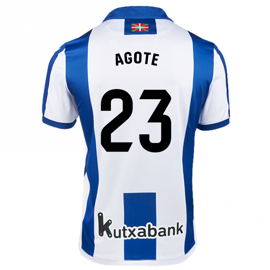 Niño Fútbol Camiseta Unax Agote #23 Blanco Azul 1ª Equipación 2024/25