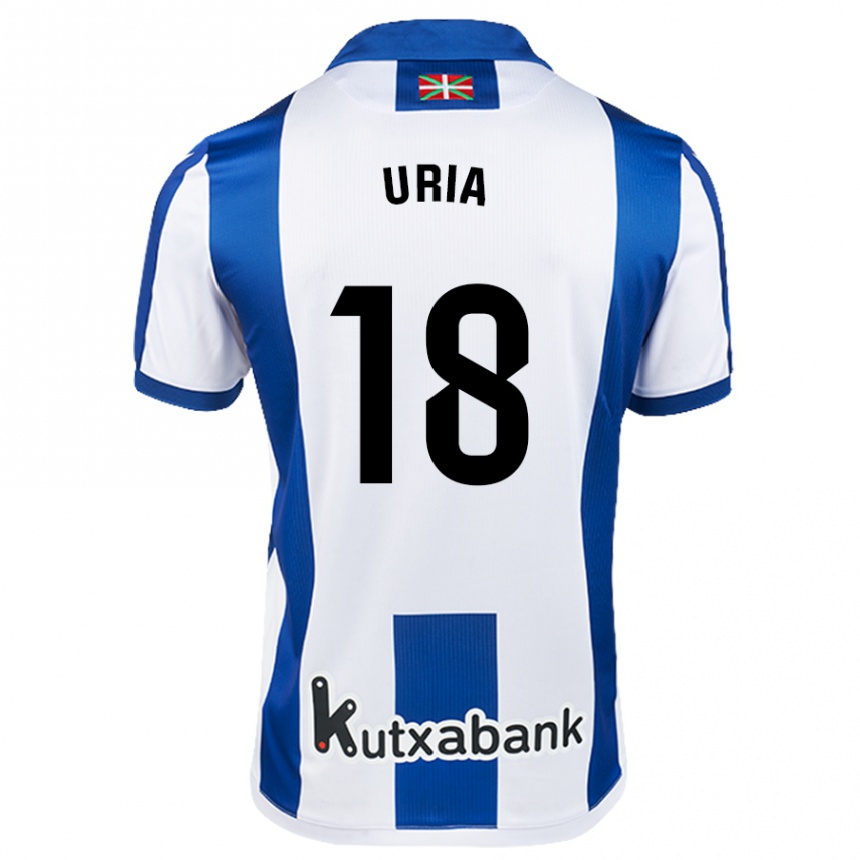 Niño Fútbol Camiseta Mirari Uria Gabilondo #18 Blanco Azul 1ª Equipación 2024/25