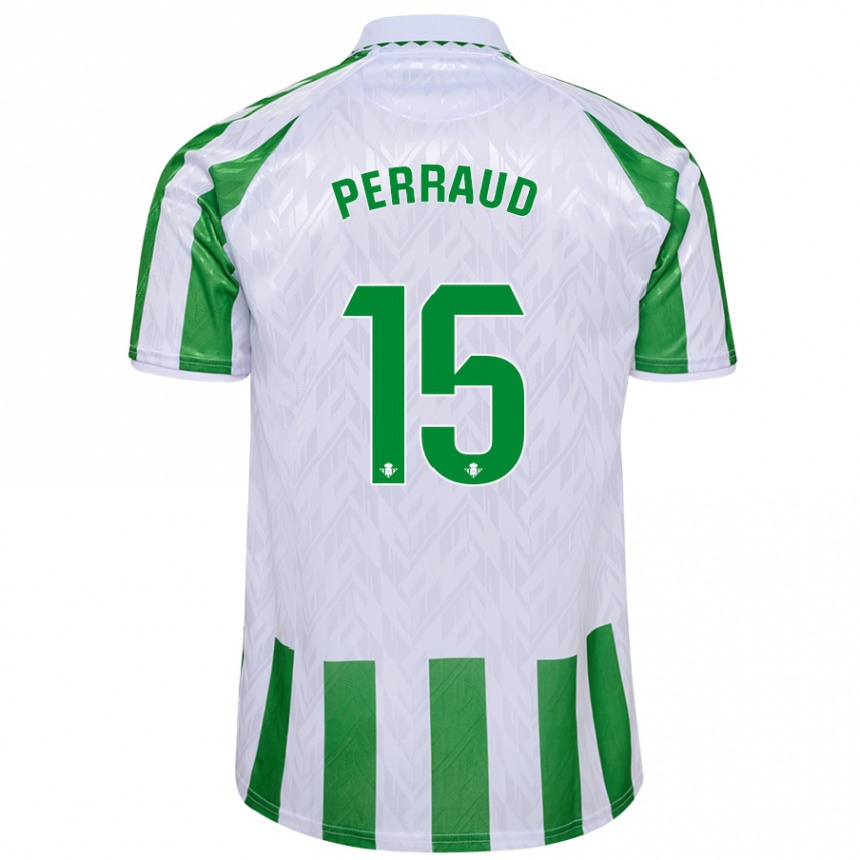 Niño Fútbol Camiseta Romain Perraud #15 Verde Rayas Blancas 1ª Equipación 2024/25