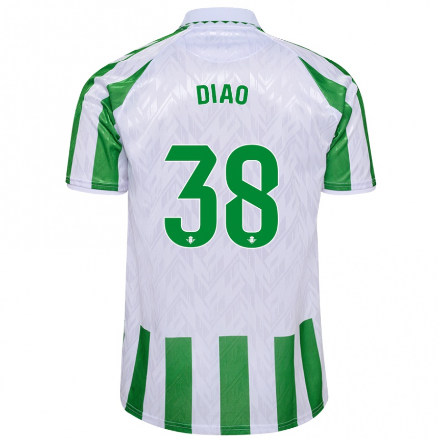 Niño Fútbol Camiseta Assane Diao #38 Verde Rayas Blancas 1ª Equipación 2024/25