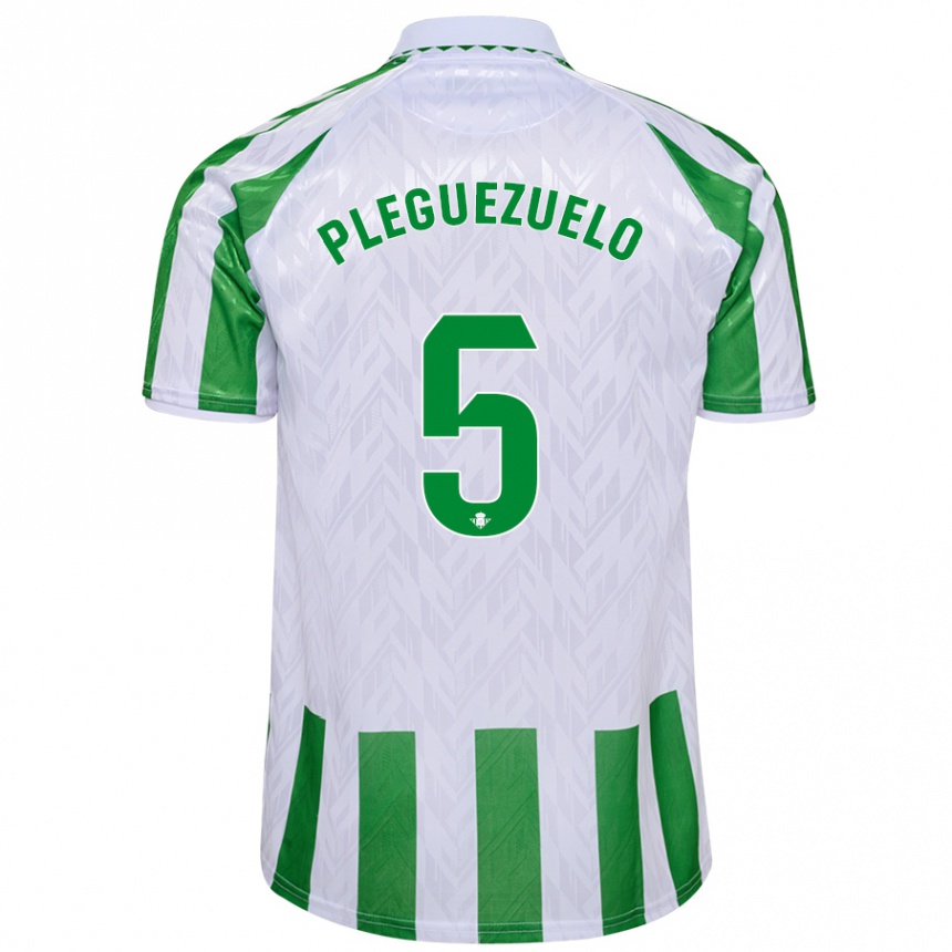 Niño Fútbol Camiseta Xavi Pleguezuelo #5 Verde Rayas Blancas 1ª Equipación 2024/25