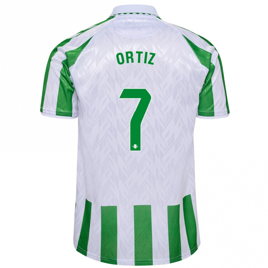 Niño Fútbol Camiseta Ángel Ortiz #7 Verde Rayas Blancas 1ª Equipación 2024/25