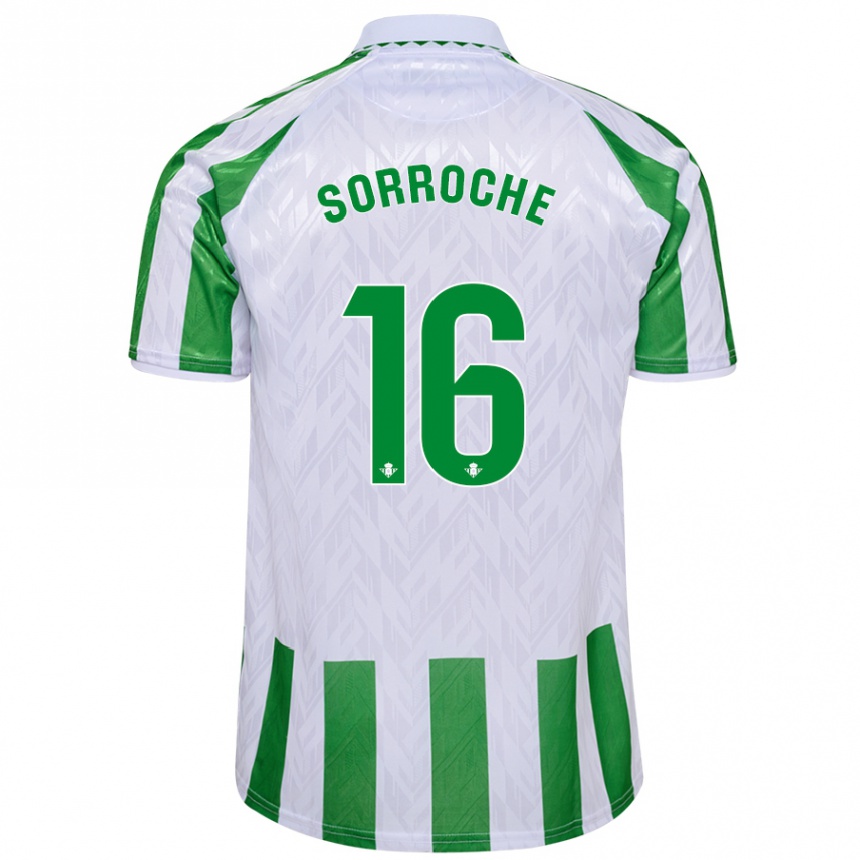 Niño Fútbol Camiseta Ginés Sorroche #16 Verde Rayas Blancas 1ª Equipación 2024/25