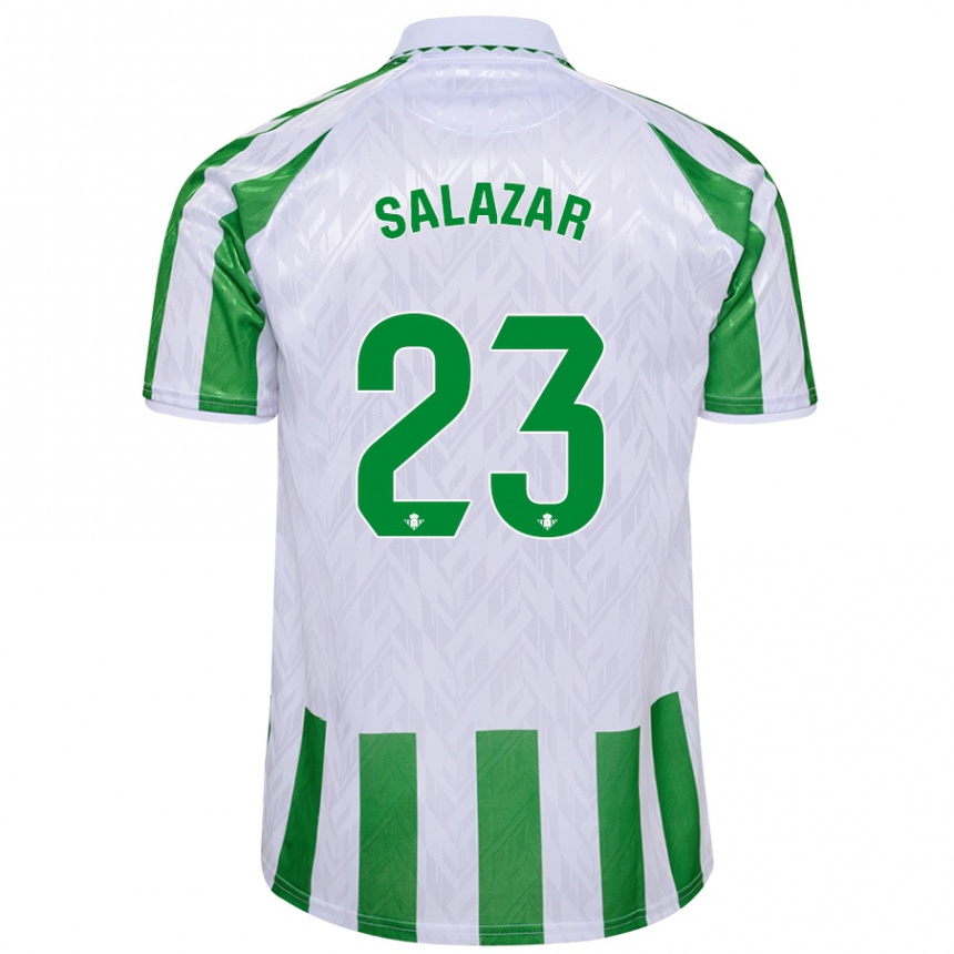 Niño Fútbol Camiseta Noelia Salazar #23 Verde Rayas Blancas 1ª Equipación 2024/25