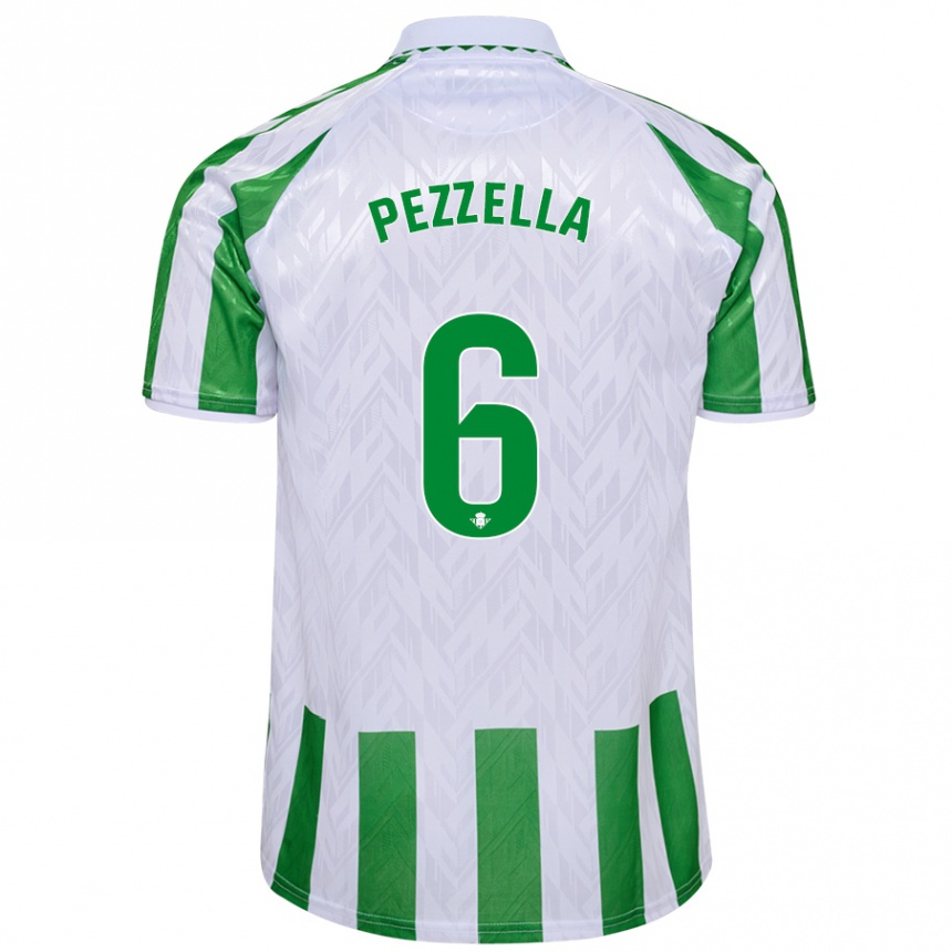 Niño Fútbol Camiseta Germán Pezzella #6 Verde Rayas Blancas 1ª Equipación 2024/25