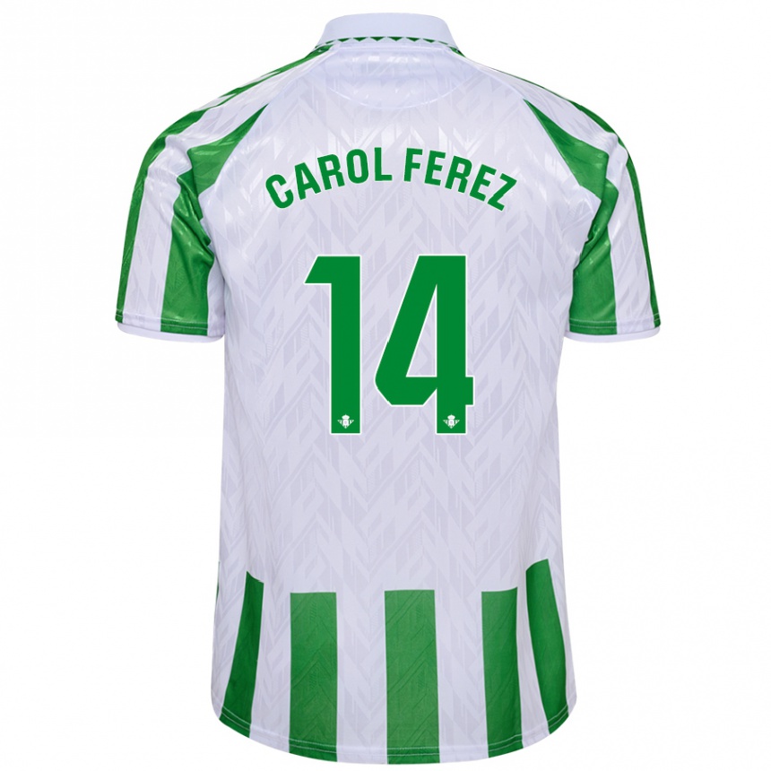 Niño Fútbol Camiseta Carolina Férez Méndez #14 Verde Rayas Blancas 1ª Equipación 2024/25