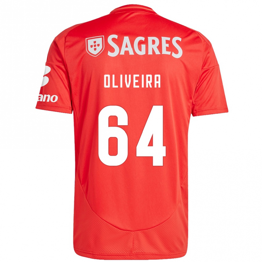 Niño Fútbol Camiseta Gonçalo Oliveira #64 Rojo Blanco 1ª Equipación 2024/25