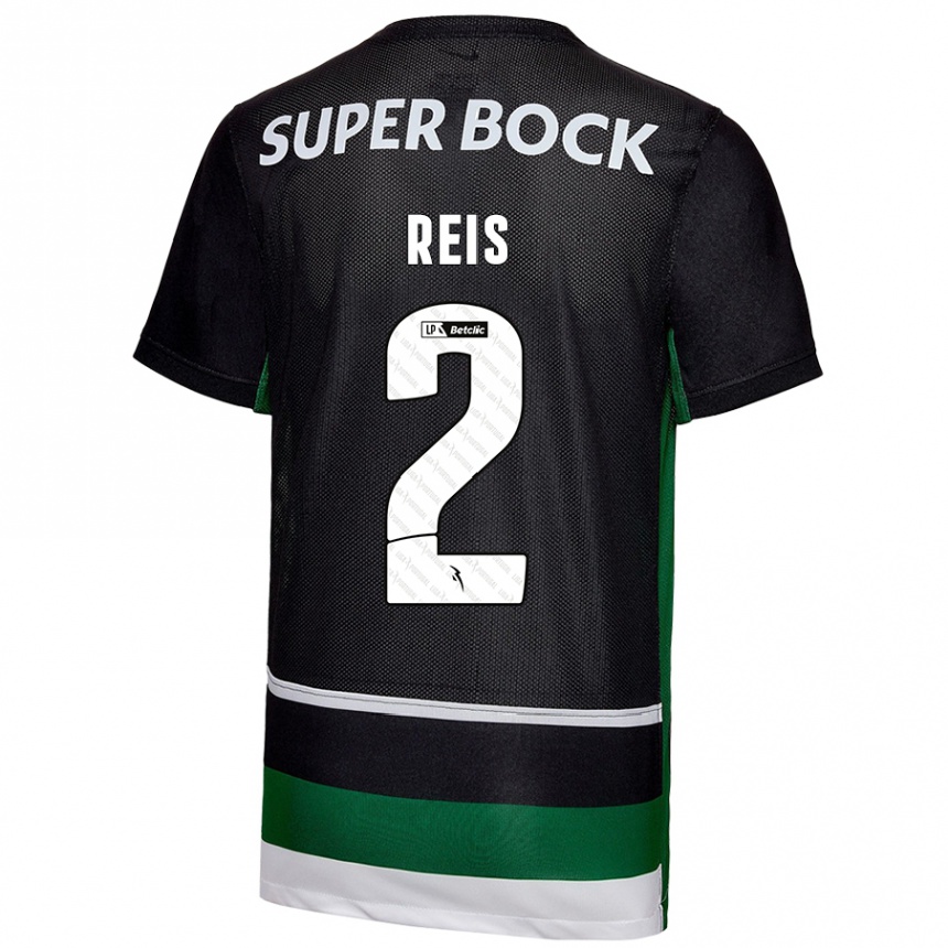 Niño Fútbol Camiseta Matheus Reis #2 Negro Blanco Verde 1ª Equipación 2024/25