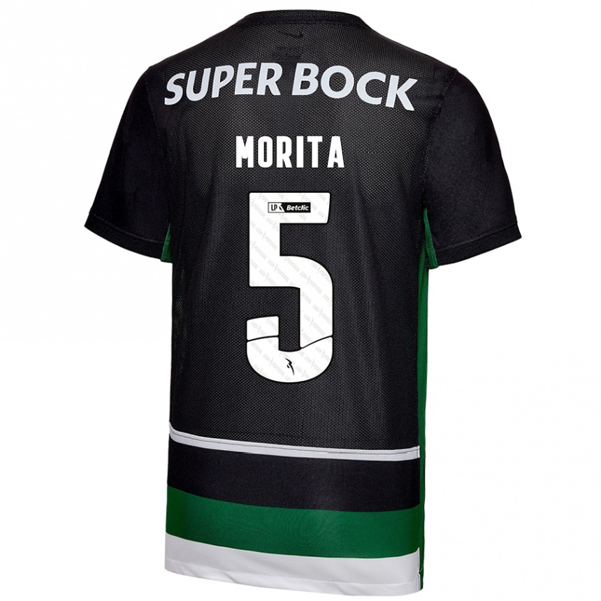 Niño Fútbol Camiseta Hidemasa Morita #5 Negro Blanco Verde 1ª Equipación 2024/25